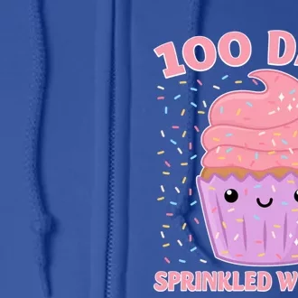 Girl 100th Day Of School 100 Days Sprinkled With Fun Cupcake Gift Full Zip Hoodie