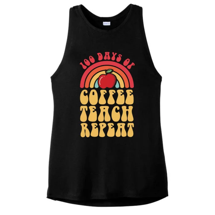 Groovy 100 Days Of Coffee Teach Repeat Retro Gift Ladies Tri-Blend Wicking Tank