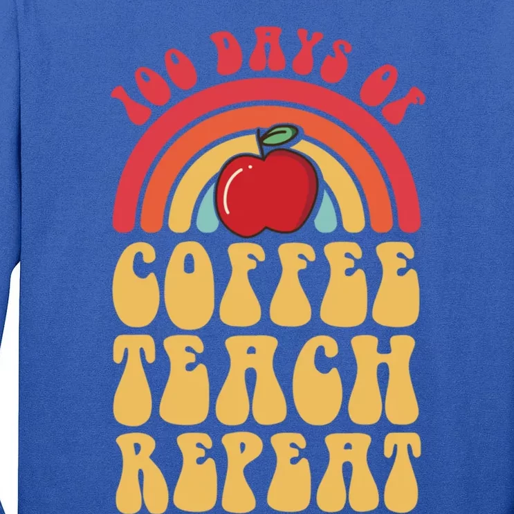 Groovy 100 Days Of Coffee Teach Repeat Retro Gift Tall Long Sleeve T-Shirt