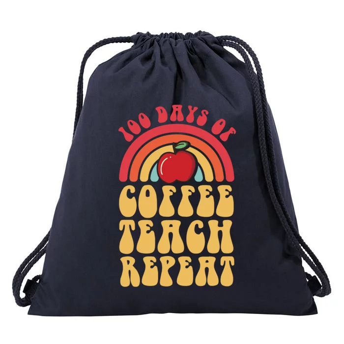 Groovy 100 Days Of Coffee Teach Repeat Retro Gift Drawstring Bag