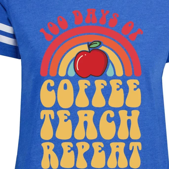 Groovy 100 Days Of Coffee Teach Repeat Retro Gift Enza Ladies Jersey Football T-Shirt