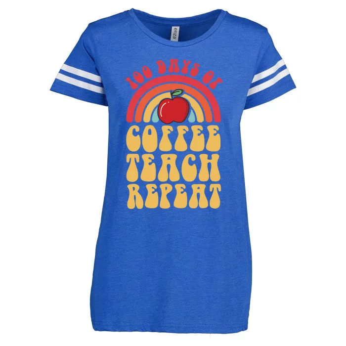 Groovy 100 Days Of Coffee Teach Repeat Retro Gift Enza Ladies Jersey Football T-Shirt