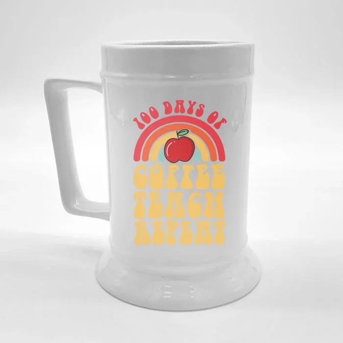 Groovy 100 Days Of Coffee Teach Repeat Retro Gift Front & Back Beer Stein