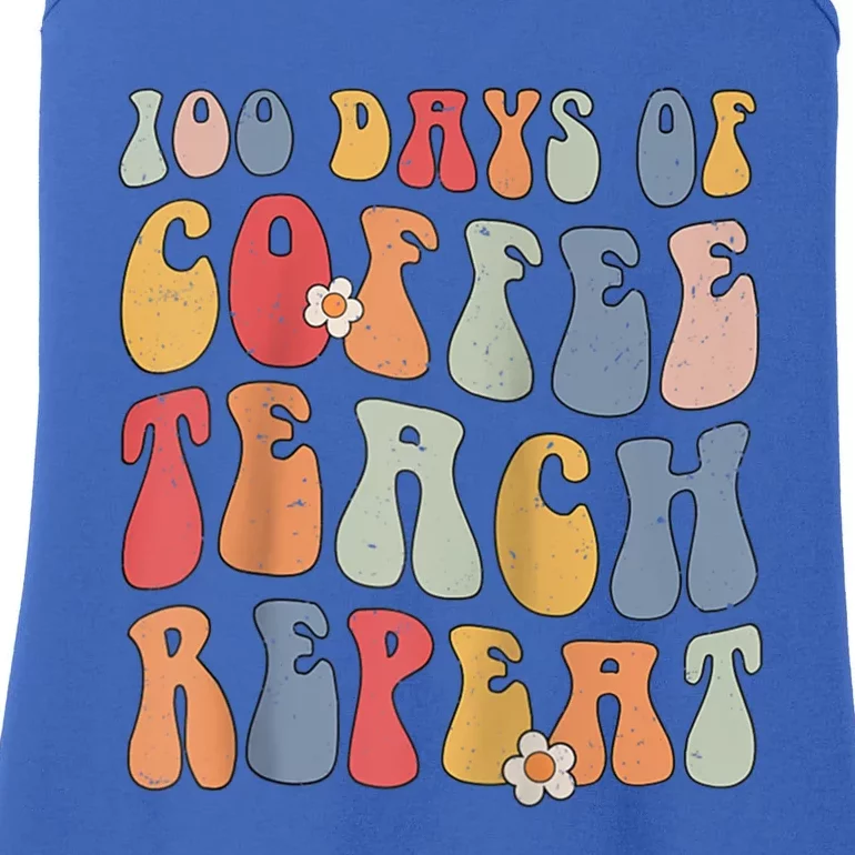 Groovy 100 Days Of Coffee Teach Repeat Retro Cool Gift Ladies Essential Tank