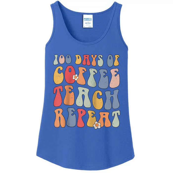 Groovy 100 Days Of Coffee Teach Repeat Retro Cool Gift Ladies Essential Tank