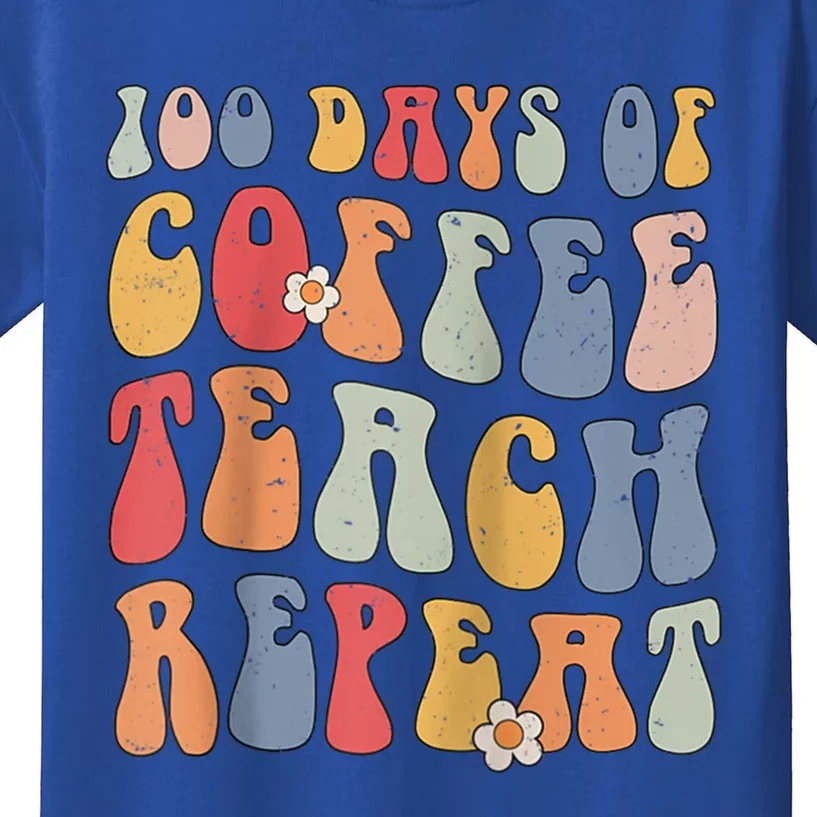 Groovy 100 Days Of Coffee Teach Repeat Retro Cool Gift Kids T-Shirt