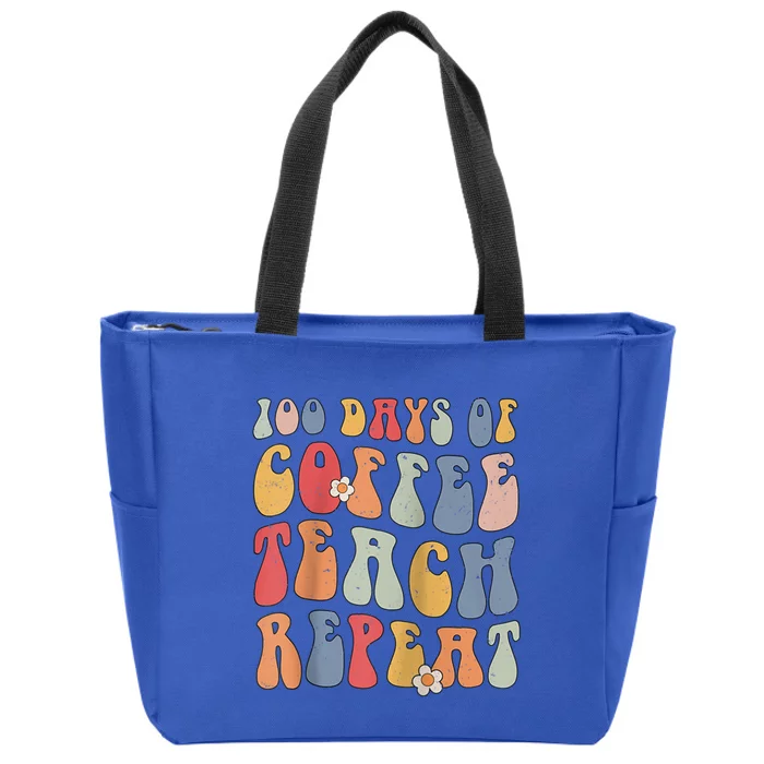 Groovy 100 Days Of Coffee Teach Repeat Retro Cool Gift Zip Tote Bag