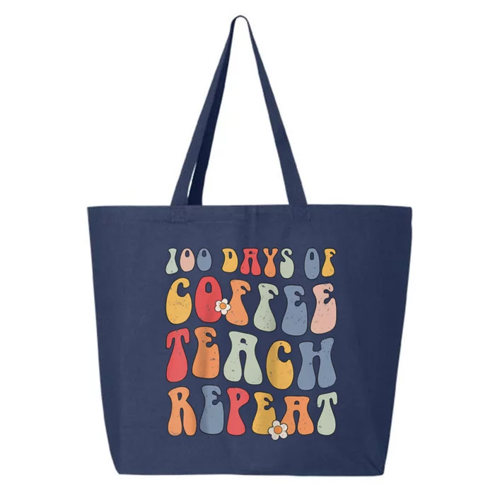 Groovy 100 Days Of Coffee Teach Repeat Retro Cool Gift 25L Jumbo Tote