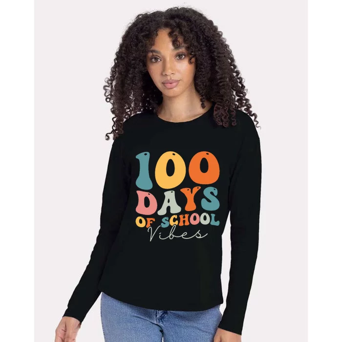 Groovy 100 Days Of School Vibes Teacher Womens Cotton Relaxed Long Sleeve T-Shirt