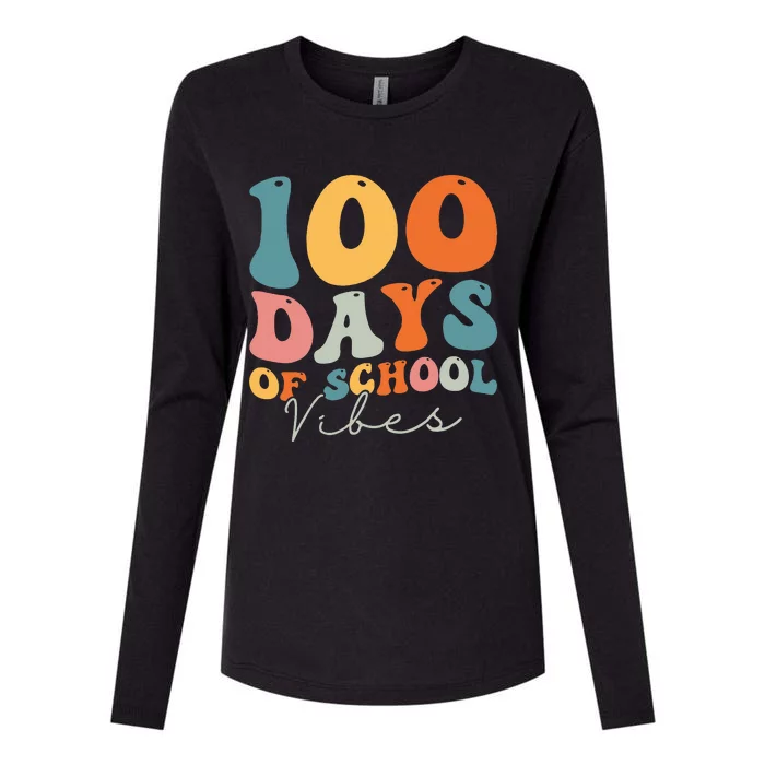 Groovy 100 Days Of School Vibes Teacher Womens Cotton Relaxed Long Sleeve T-Shirt