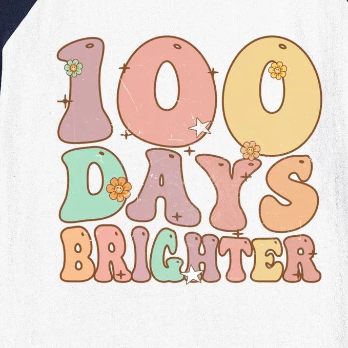 Groovy 100 Days Brighter Funny 100 Day Teacher Gift Baseball Sleeve Shirt