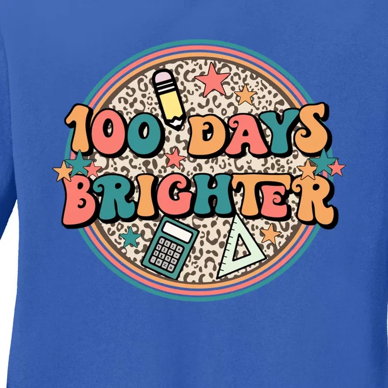 Groovy 100 Days Of School Retro Teacher 100 Days Brighter Gift Ladies Long Sleeve Shirt