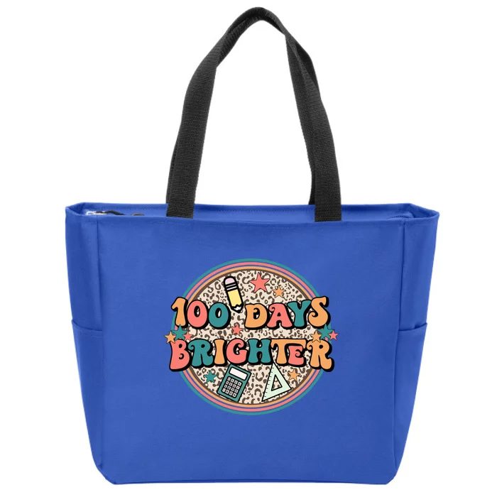 Groovy 100 Days Of School Retro Teacher 100 Days Brighter Gift Zip Tote Bag