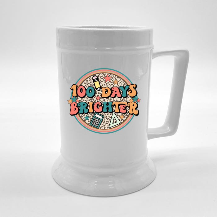 Groovy 100 Days Of School Retro Teacher 100 Days Brighter Gift Front & Back Beer Stein