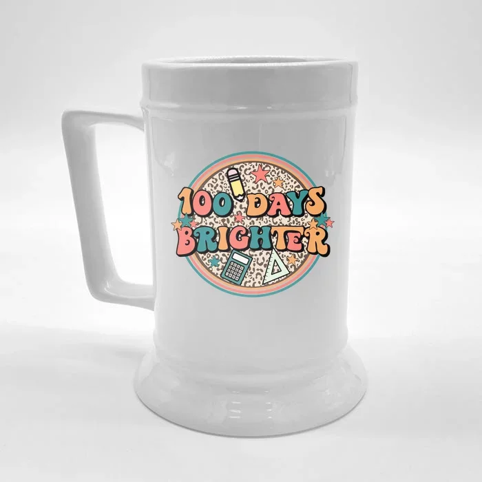 Groovy 100 Days Of School Retro Teacher 100 Days Brighter Gift Front & Back Beer Stein