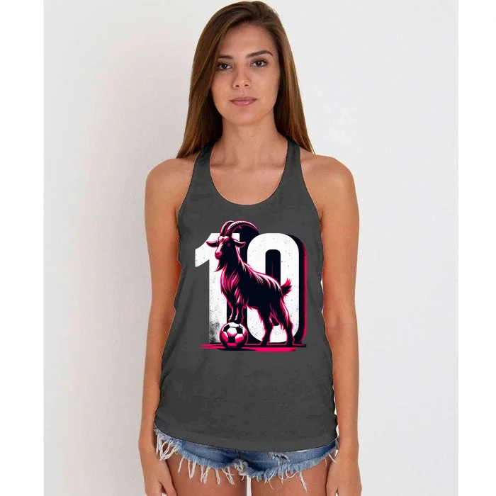 Goat 10 Funny Soccer Day Lover 2024 Women's Knotted Racerback Tank