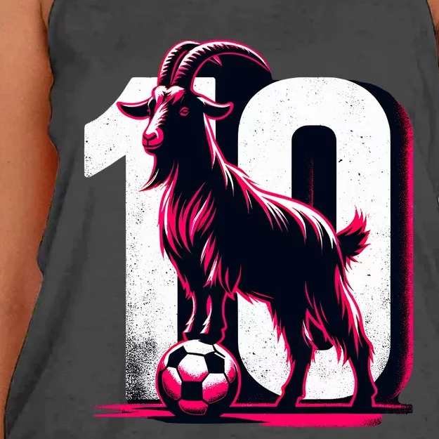 Goat 10 Funny Soccer Day Lover 2024 Women's Knotted Racerback Tank