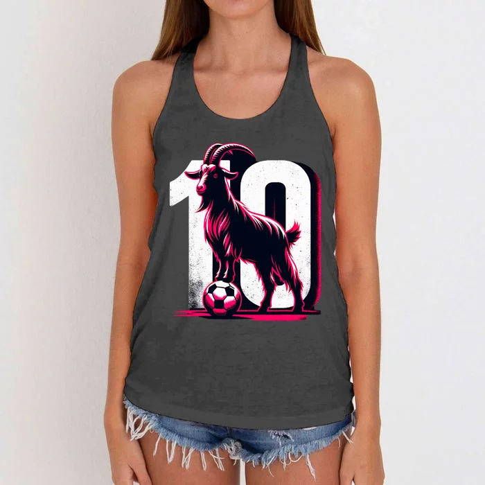 Goat 10 Funny Soccer Day Lover 2024 Women's Knotted Racerback Tank