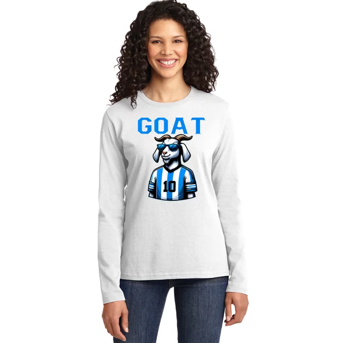 Goat 10 Funny Soccer Ladies Long Sleeve Shirt