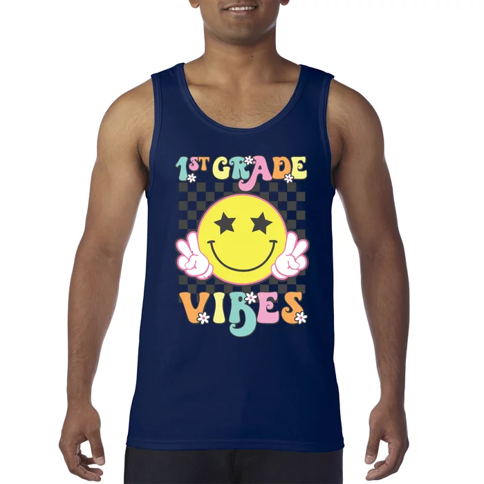 Girl 1st Grade Vibes Smile Face Back To School First Grade Tank Top