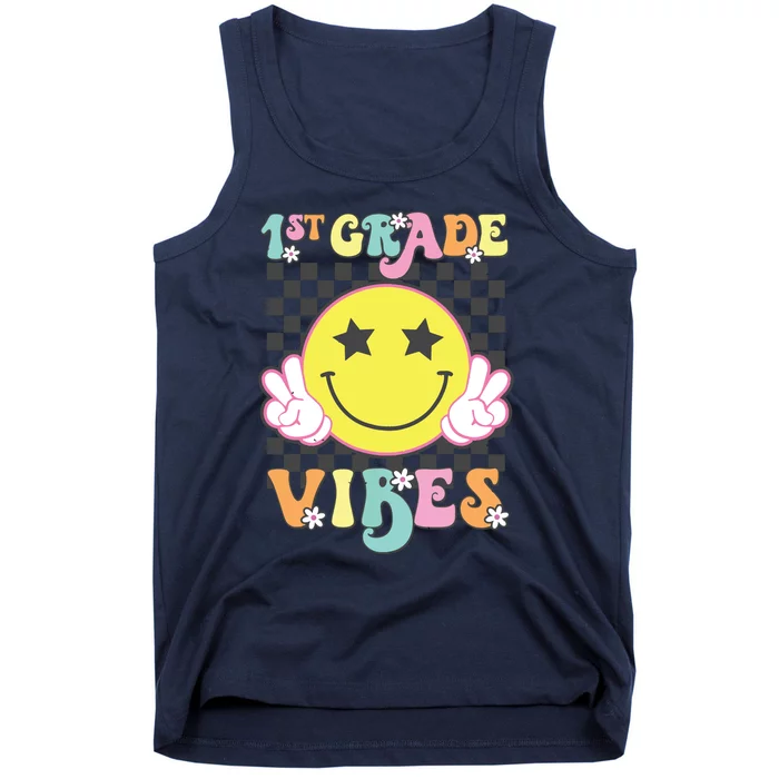 Girl 1st Grade Vibes Smile Face Back To School First Grade Tank Top