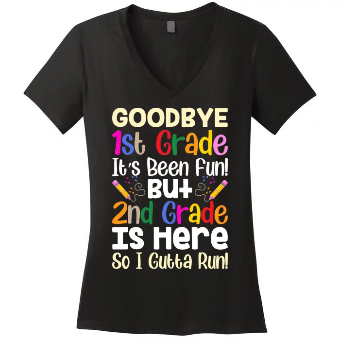 Goodbye 1st Grade Hello 2nd Grade Back To Shcool Outfit Women's V-Neck T-Shirt