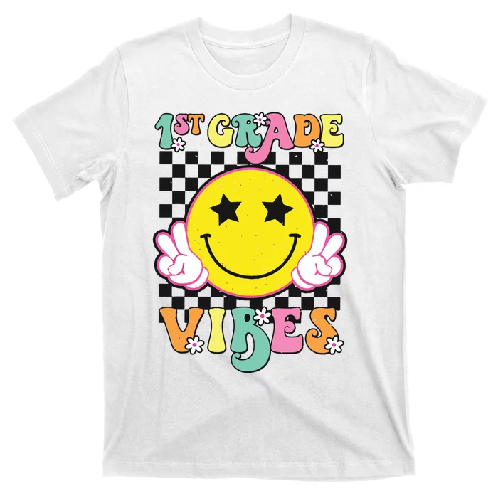 Girl 1st Grade Vibes Smile Face Back To School First Grade T-Shirt