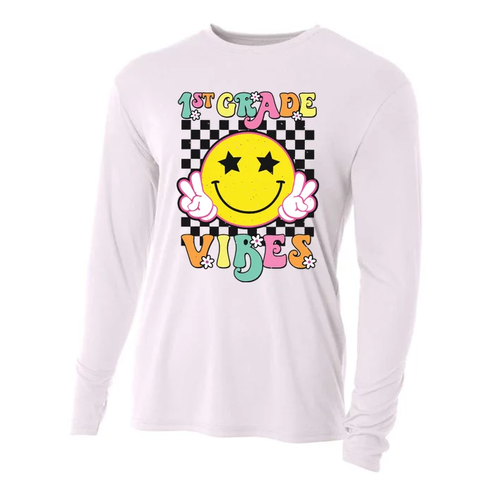 Girl 1st Grade Vibes Smile Face Back To School First Grade Cooling Performance Long Sleeve Crew