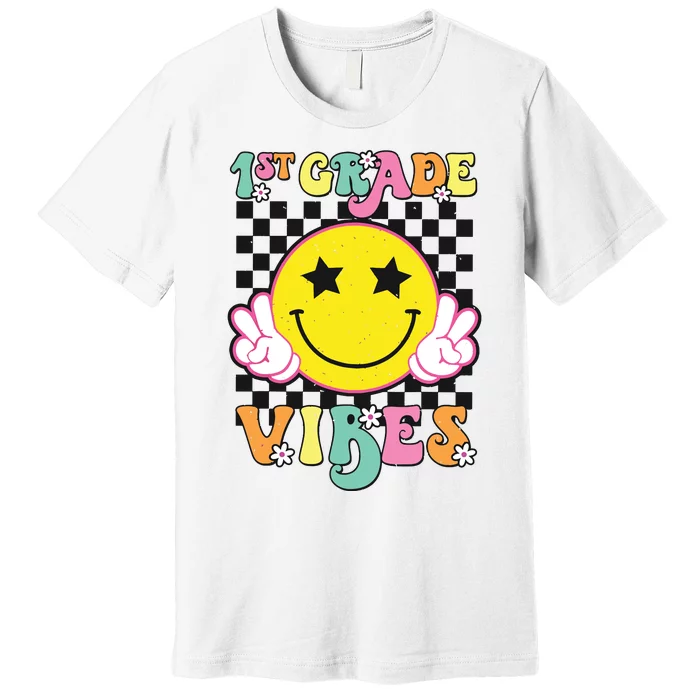 Girl 1st Grade Vibes Smile Face Back To School First Grade Premium T-Shirt