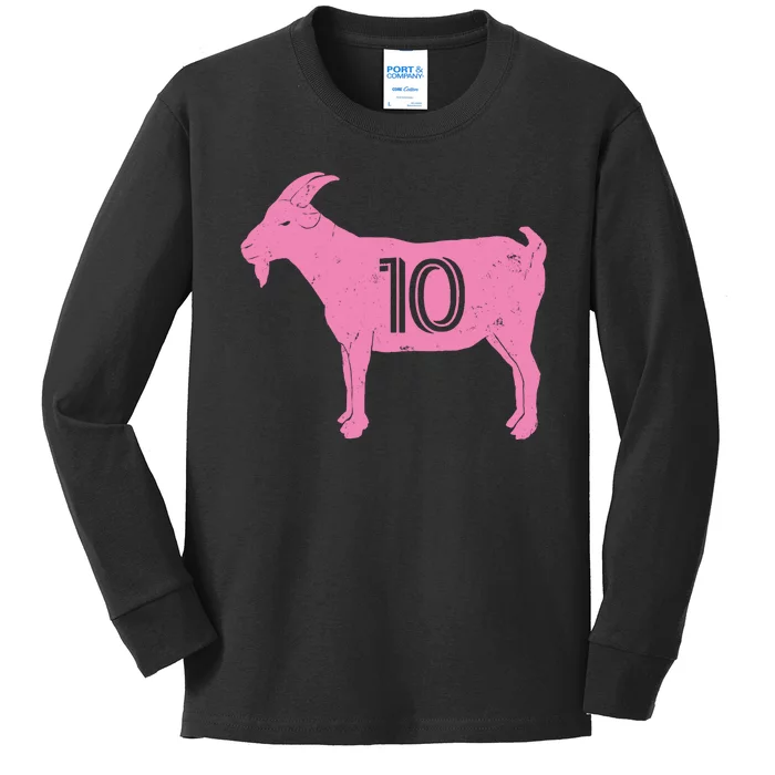 Goat 10 Miami Soccer Kids Long Sleeve Shirt