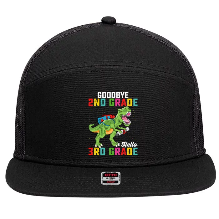 Goodbye 2nd Grade Hello 3rd Grade T Rex Last Day Of School 7 Panel Mesh Trucker Snapback Hat