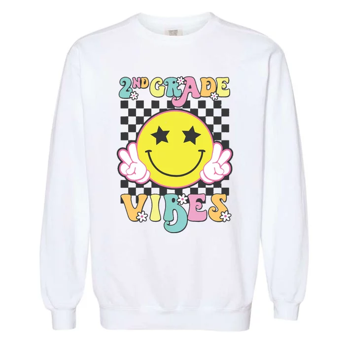 Girl 2nd Grade Vibes Smile Face Back To School Second Grade Garment-Dyed Sweatshirt