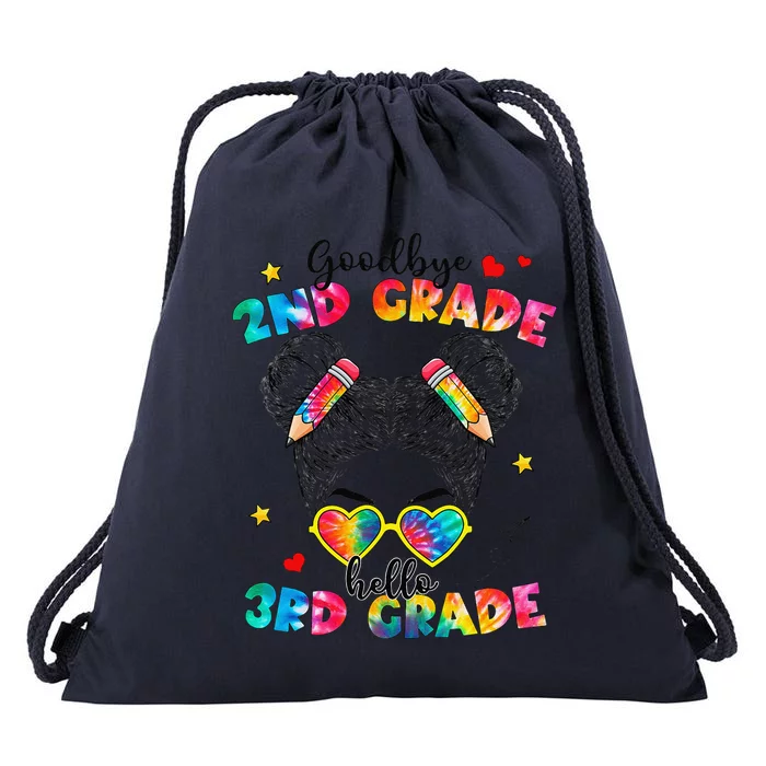 Goodbye 2nd Grade Hello 3rd Grade Messy Bun Teacher Drawstring Bag