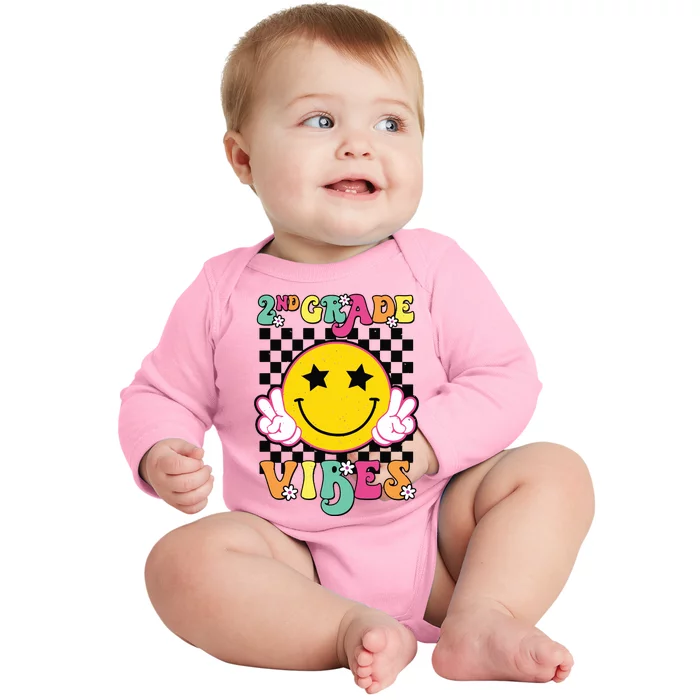 Girl 2nd Grade Vibes Smile Face Back To School Second Grade Baby Long Sleeve Bodysuit