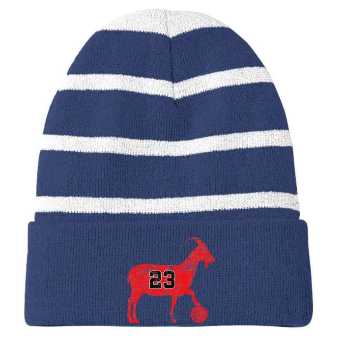 Goat 23 Vintage Greatest Of All Time Striped Beanie with Solid Band