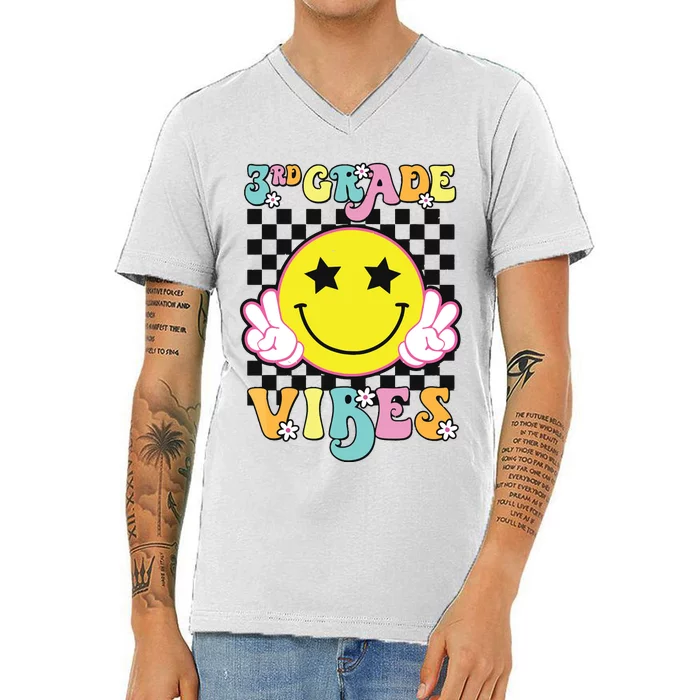 Girl 3rd Grade Vibes Smile Face Back To School Third Grade V-Neck T-Shirt