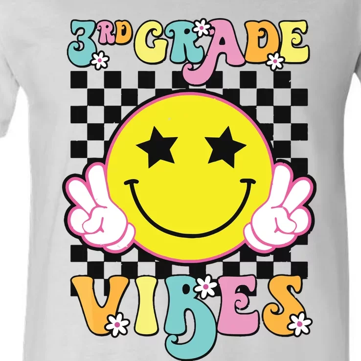 Girl 3rd Grade Vibes Smile Face Back To School Third Grade V-Neck T-Shirt