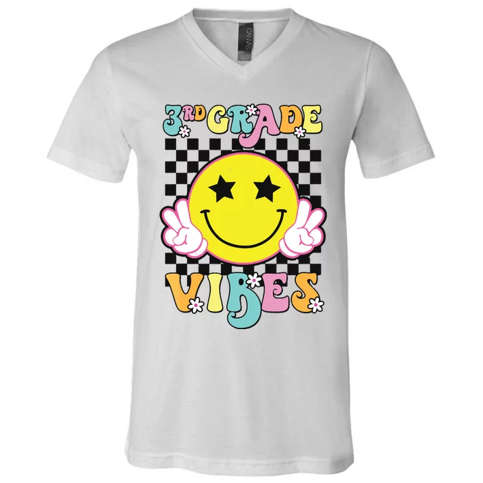 Girl 3rd Grade Vibes Smile Face Back To School Third Grade V-Neck T-Shirt