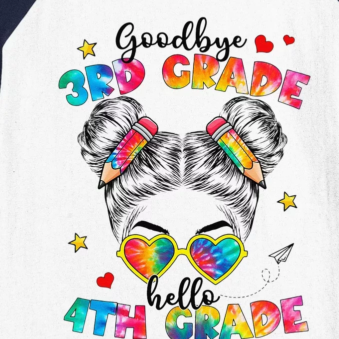 Goodbye 3rd Grade Hello 4th Grade Messy Bun Teacher Baseball Sleeve Shirt