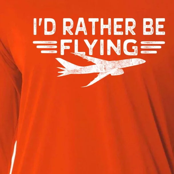 Graphic 365 Id Rather Be Flying Tee Distressed Pilot Top Gift Cooling Performance Long Sleeve Crew