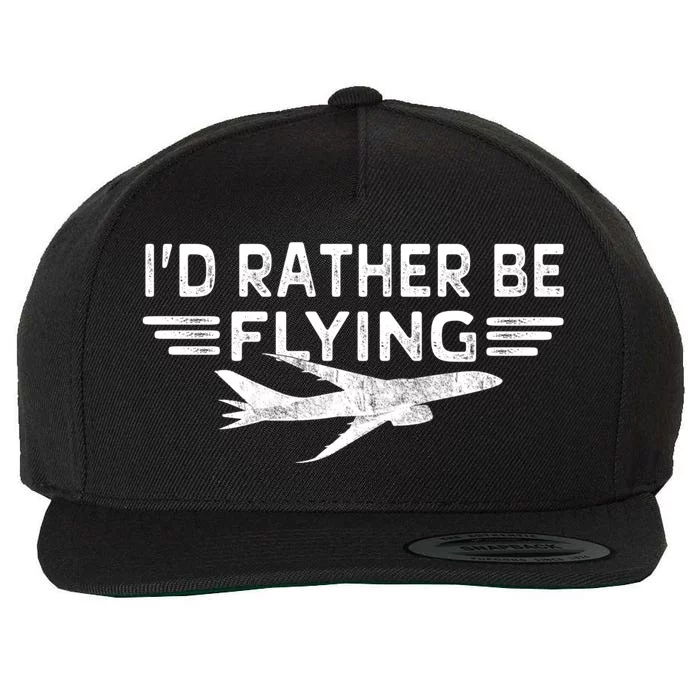 Graphic 365 Id Rather Be Flying Tee Distressed Pilot Top Gift Wool Snapback Cap