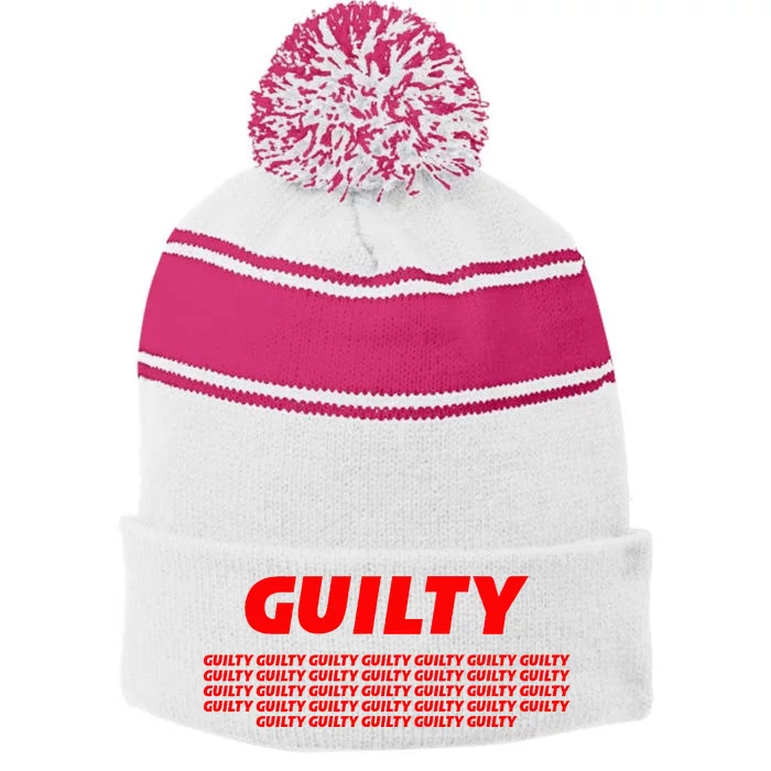 Guilty 34 Times With Red Letters Stripe Pom Pom Beanie