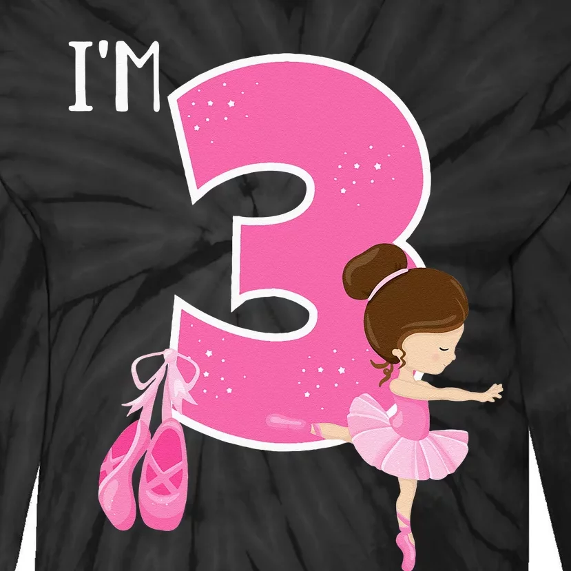 Girl 3 Year Old Ballerina 3rd Birthday Party Ballet Dancer Tie-Dye Long Sleeve Shirt