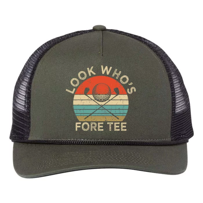 Golf 40th Birthday Pun Vintage Look Who’S Fore Retro Rope Trucker Hat Cap