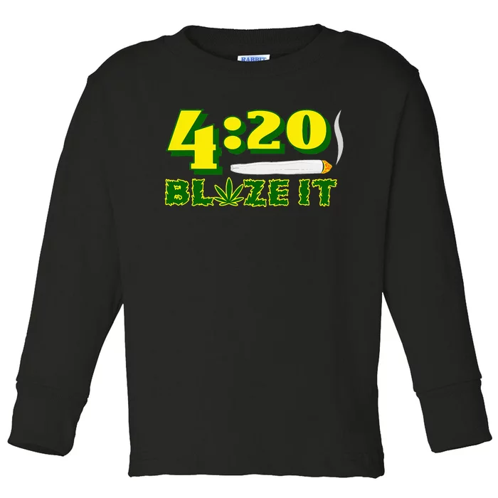 Green 420 Day Blaze It Funny Weed Smoker Marijuana Leaf Toddler Long Sleeve Shirt