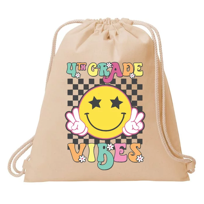 Girl 4th Grade Vibes Smile Face Back To School Fourth Grade Drawstring Bag