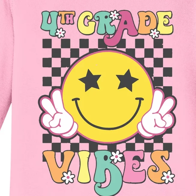 Girl 4th Grade Vibes Smile Face Back To School Fourth Grade Baby Long Sleeve Bodysuit