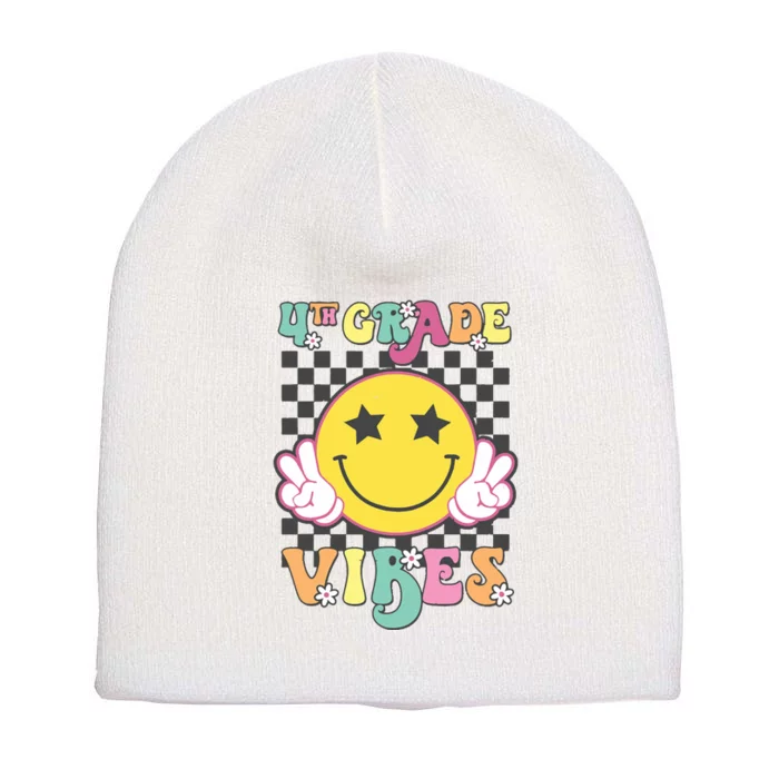 Girl 4th Grade Vibes Smile Face Back To School Fourth Grade Short Acrylic Beanie