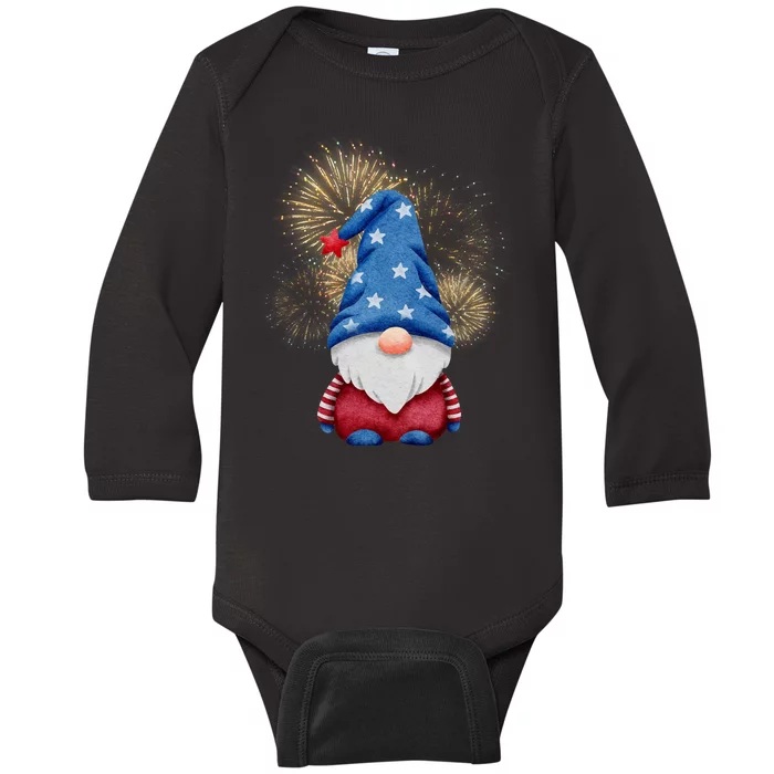 Gnome 4th Of July Firework Baby Long Sleeve Bodysuit