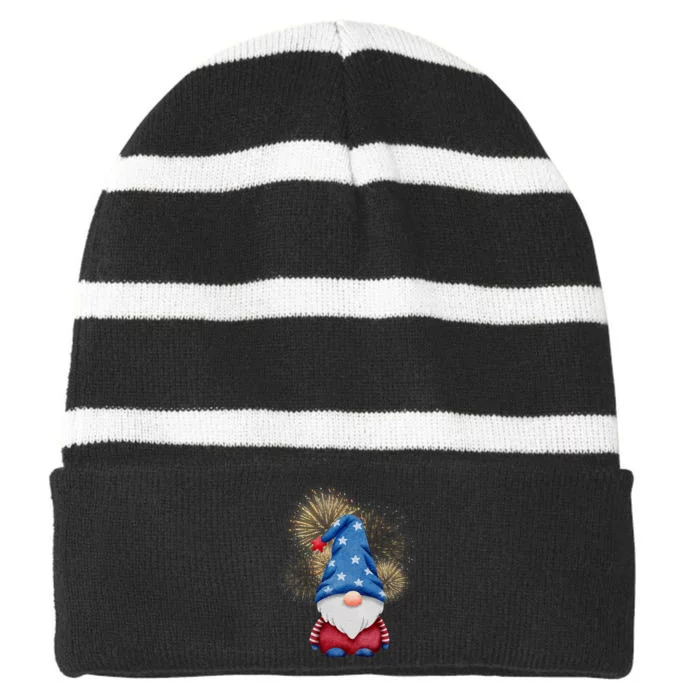 Gnome 4th Of July Firework Striped Beanie with Solid Band